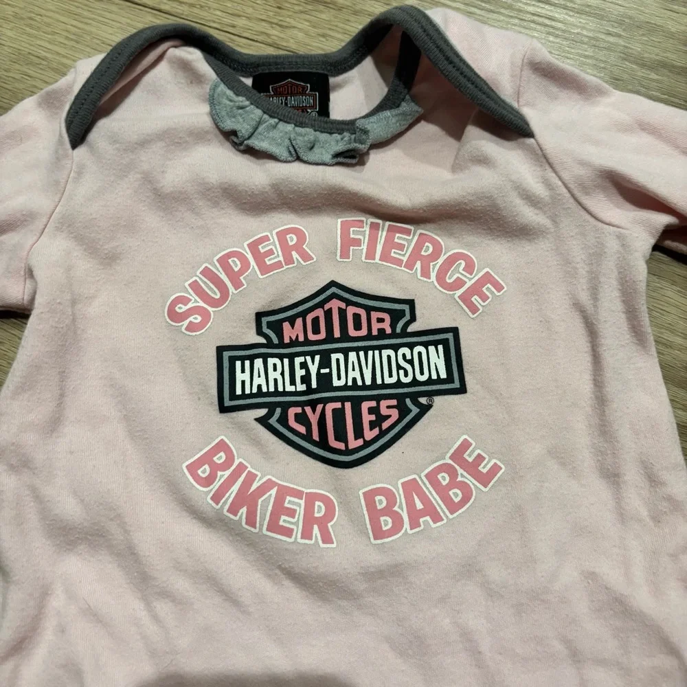Harley-Davidson Pink Long-Sleeve Baby One-Piece with Dark Trim